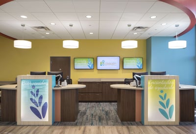 Credit union teller pods and marketing monitors