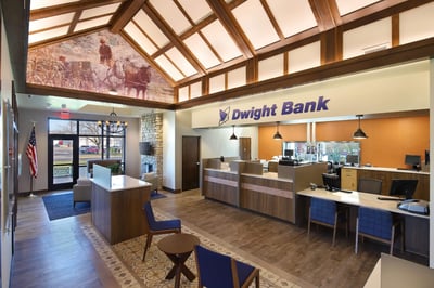 Branded history elements in the bank lobby