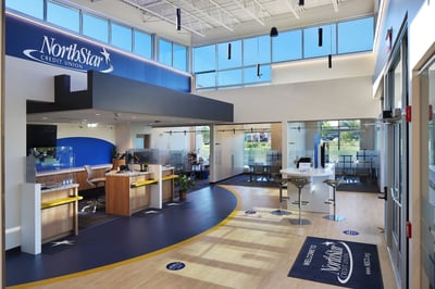 Teller pods and check desk in a credit union