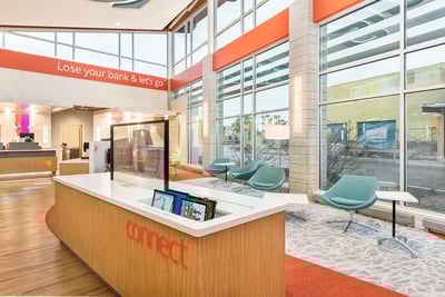 Modern check-in desk at a credit union branch