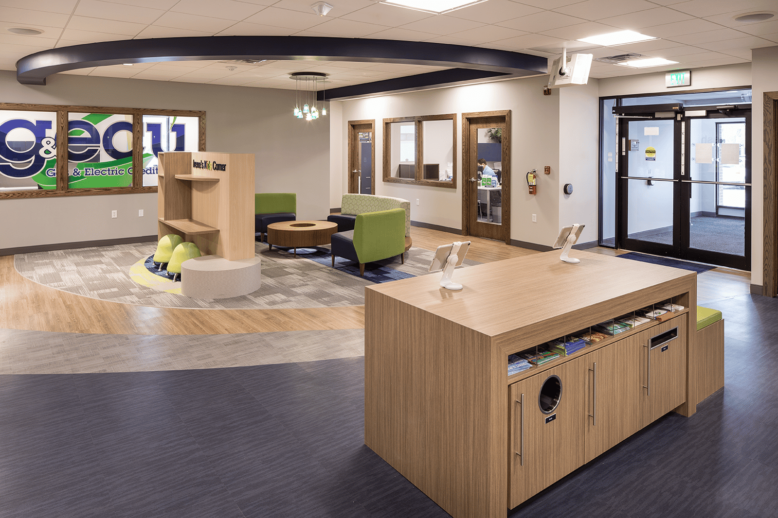 Credit union lobby and check desk