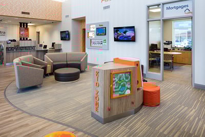 Member lounge with private office located on the perimeter