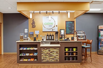 Direct view of the credit union's retail coffee shop
