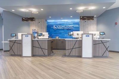 Teller pods in a credit union branch
