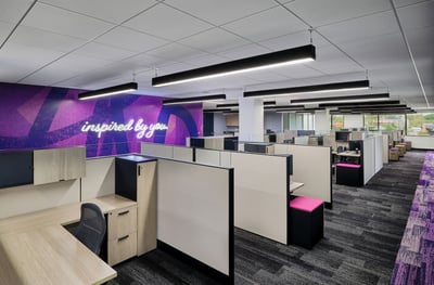 Individual workstations and a branded wall