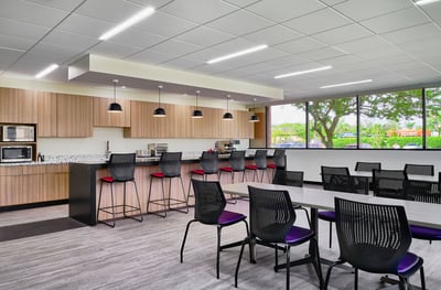 Oversized island for ready for large office gatherings