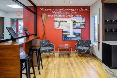 iPad station in a credit union lounge