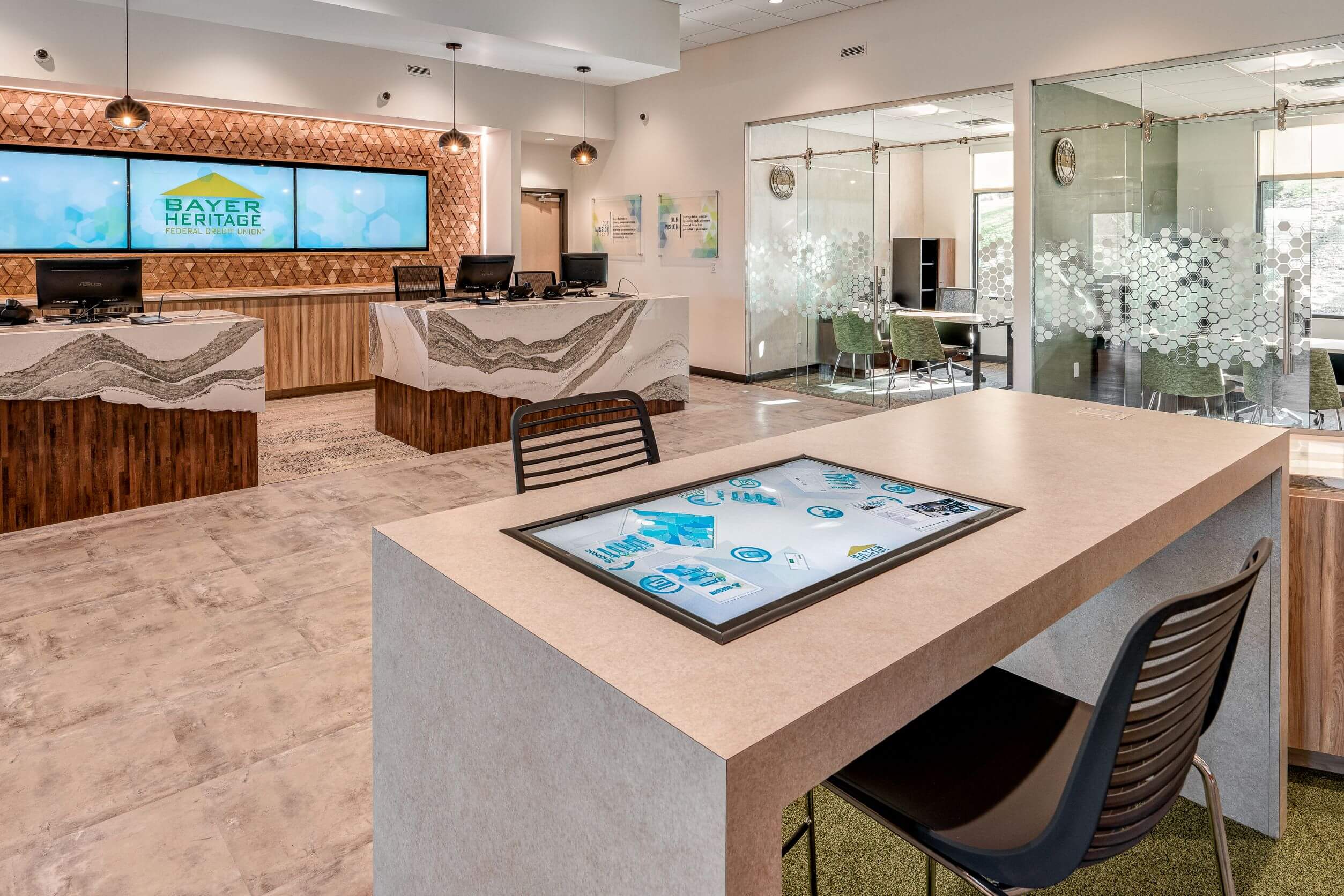 Touch table in a new credit union branch
