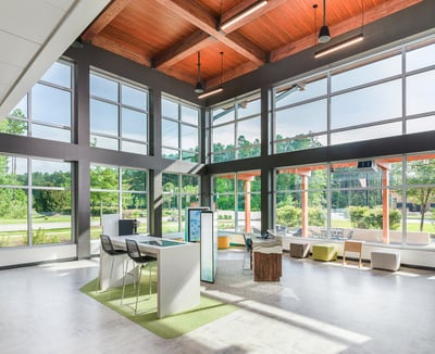 Open lobby with high ceilings