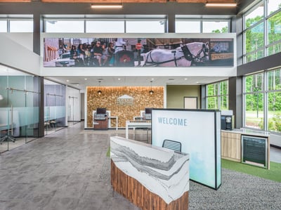 Welcome wall and other tech integrated into the lobby