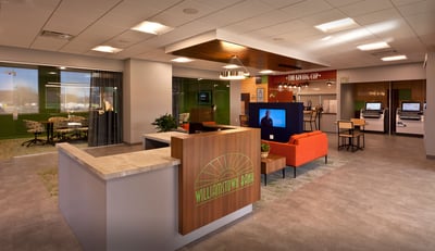 The front reception desk in the bank branch