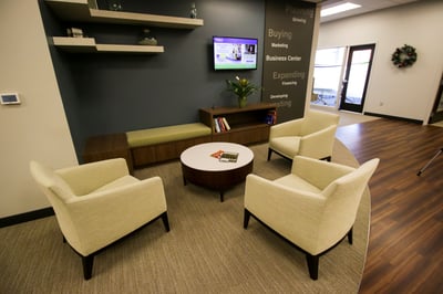 Comfortable chair in the lounge of a bank