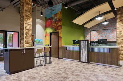 View of the lobby space and teller pod