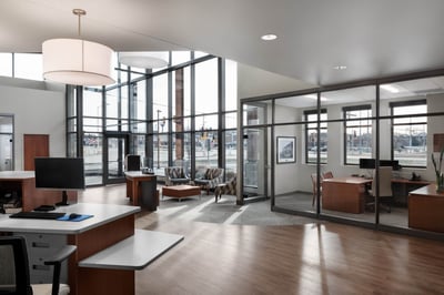 View from behind the teller pods