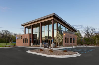 Landmark Credit Union's branch was built in a prominent location near the highway