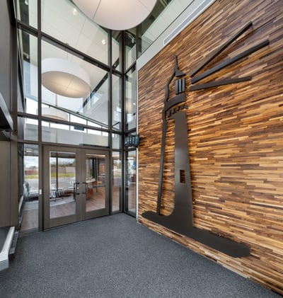 Landmark Credit Union's signature brand element in the vestibule
