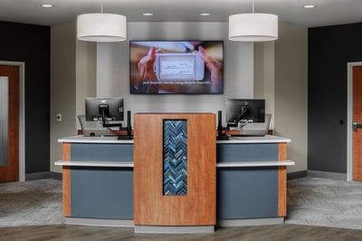 Close up view of a teller pod in a credit union