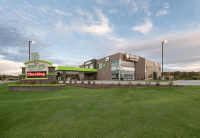 View of Park City Credit Union and monument sign from outside