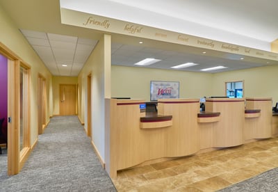 Hallway with private offices in a credit union branch