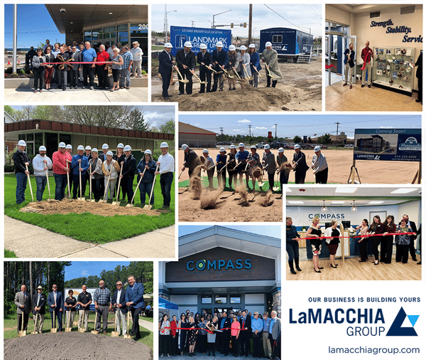 Collage of client groundbreakings and ribbon cutting ceremonies