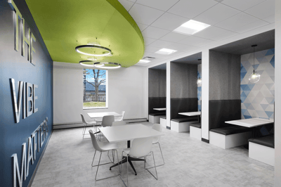 Vibe Credit union's lunchroom with accent wall.