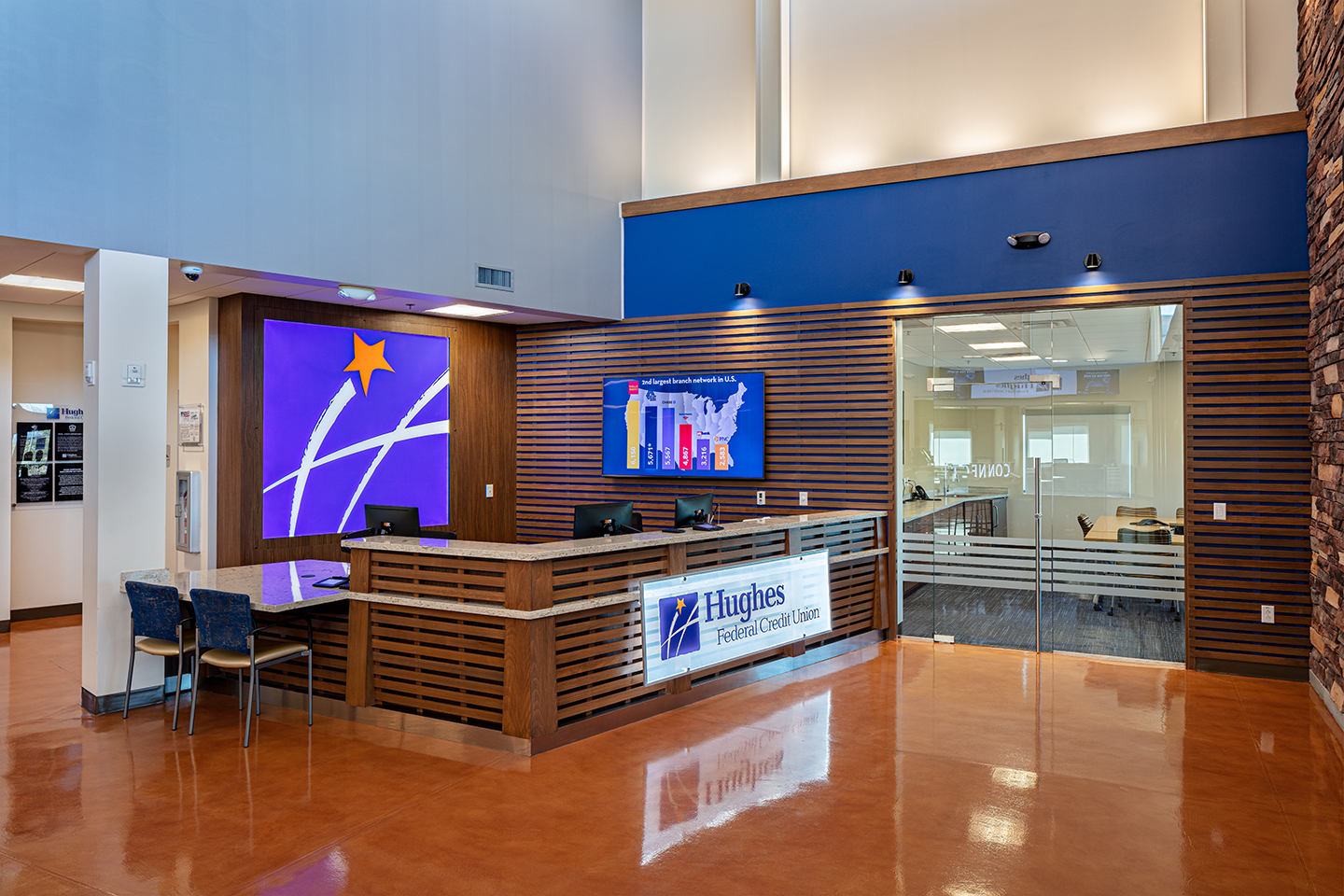 Reception desk in a new credit union 