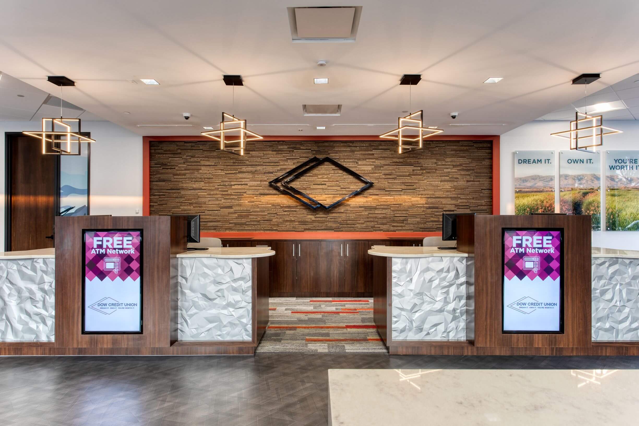 Integrated and branded digital displays in teller pods