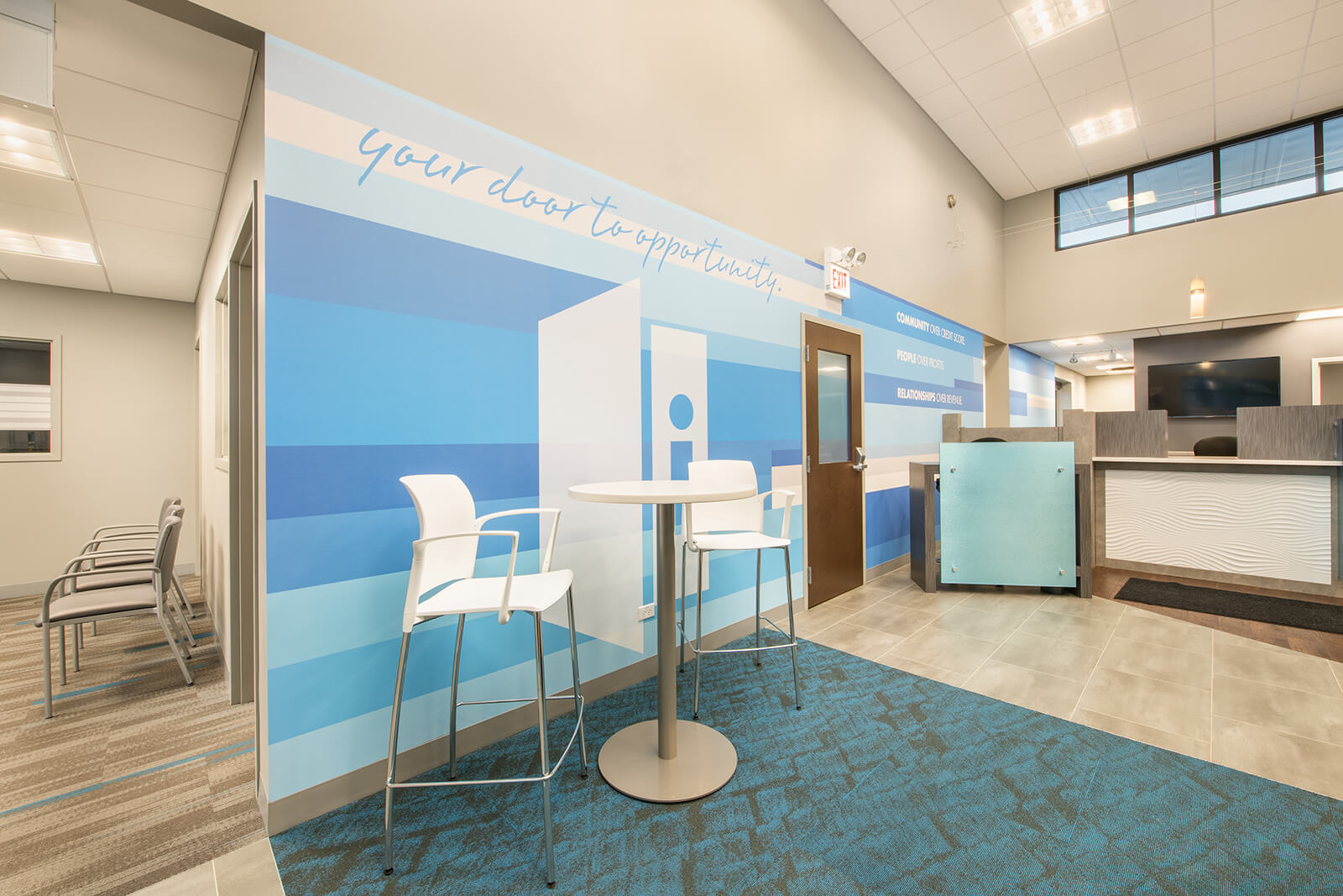 Branded lobby space in a credit union