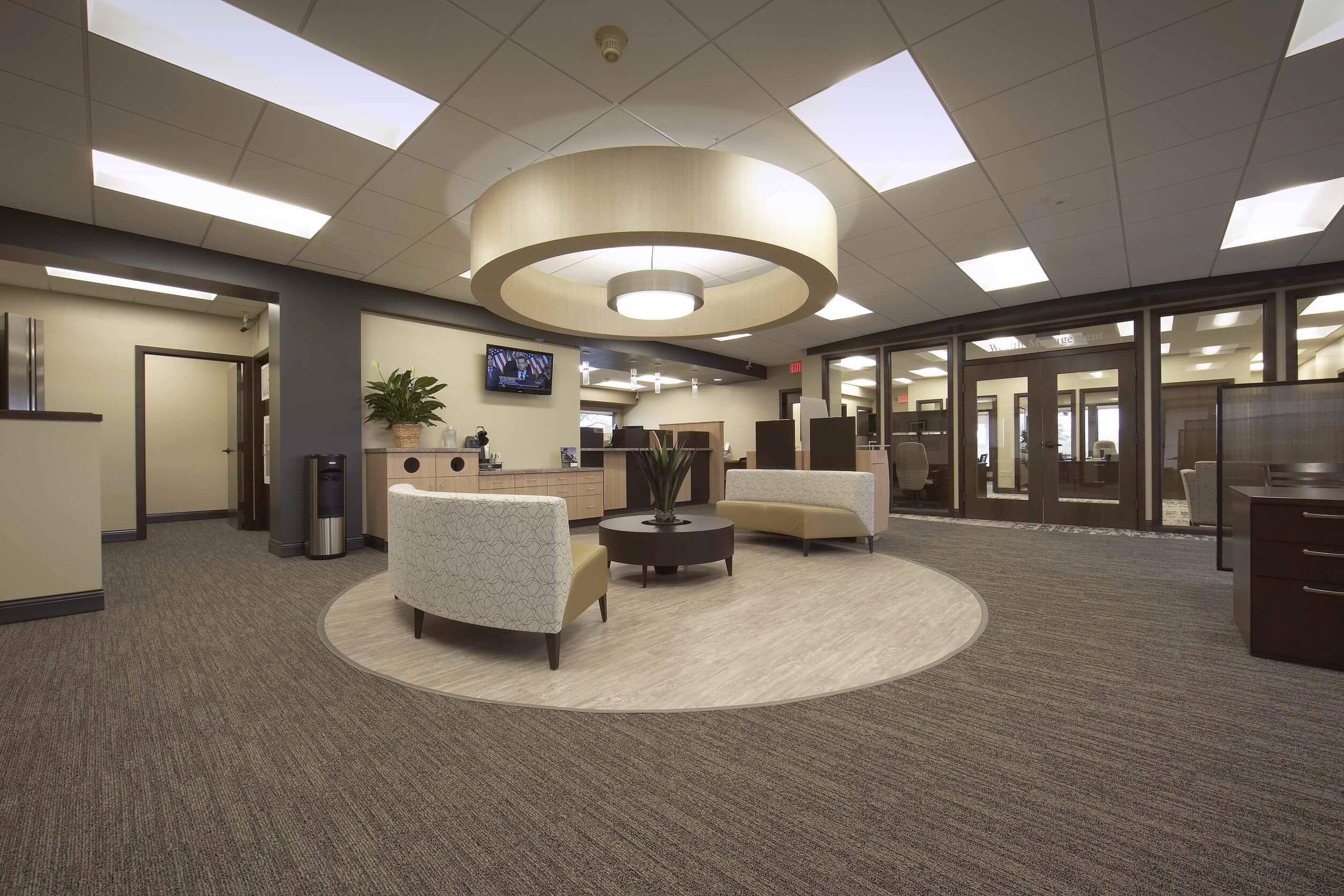 Customer lounge of a renovated bank