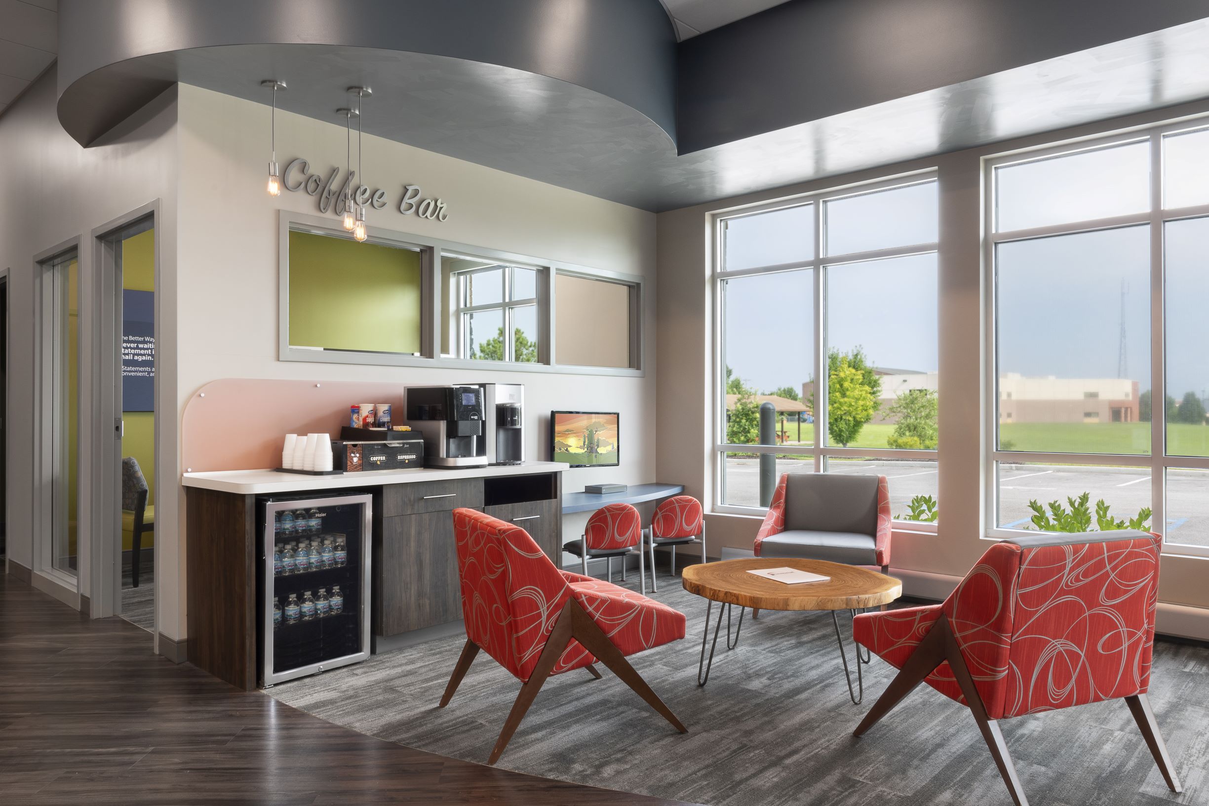 Coffee bar and lounge in a new credit union branch