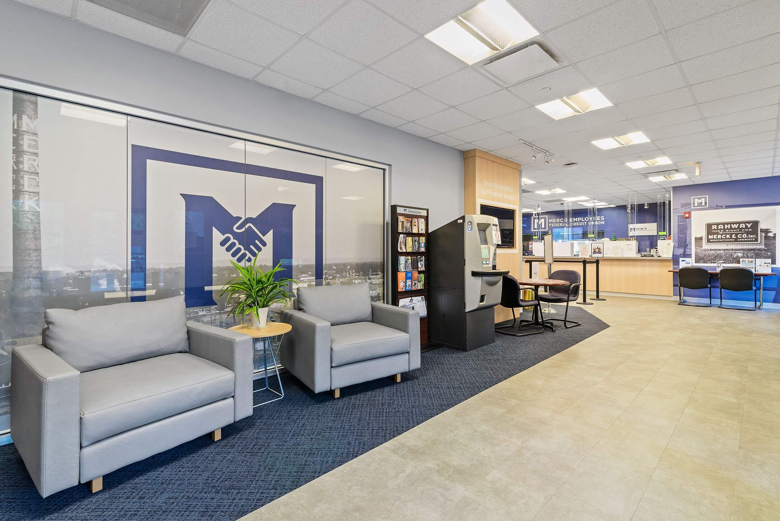 Branded lobby space in a new credit union renovation project