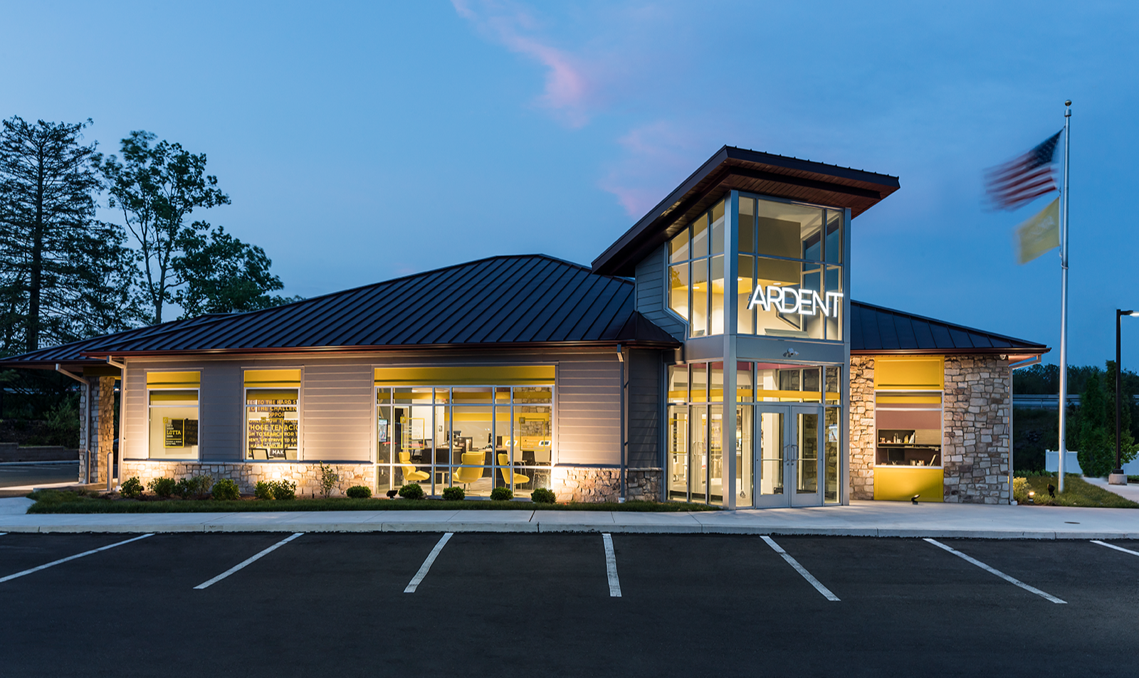 Ardent Credit Union Oaks branch at night