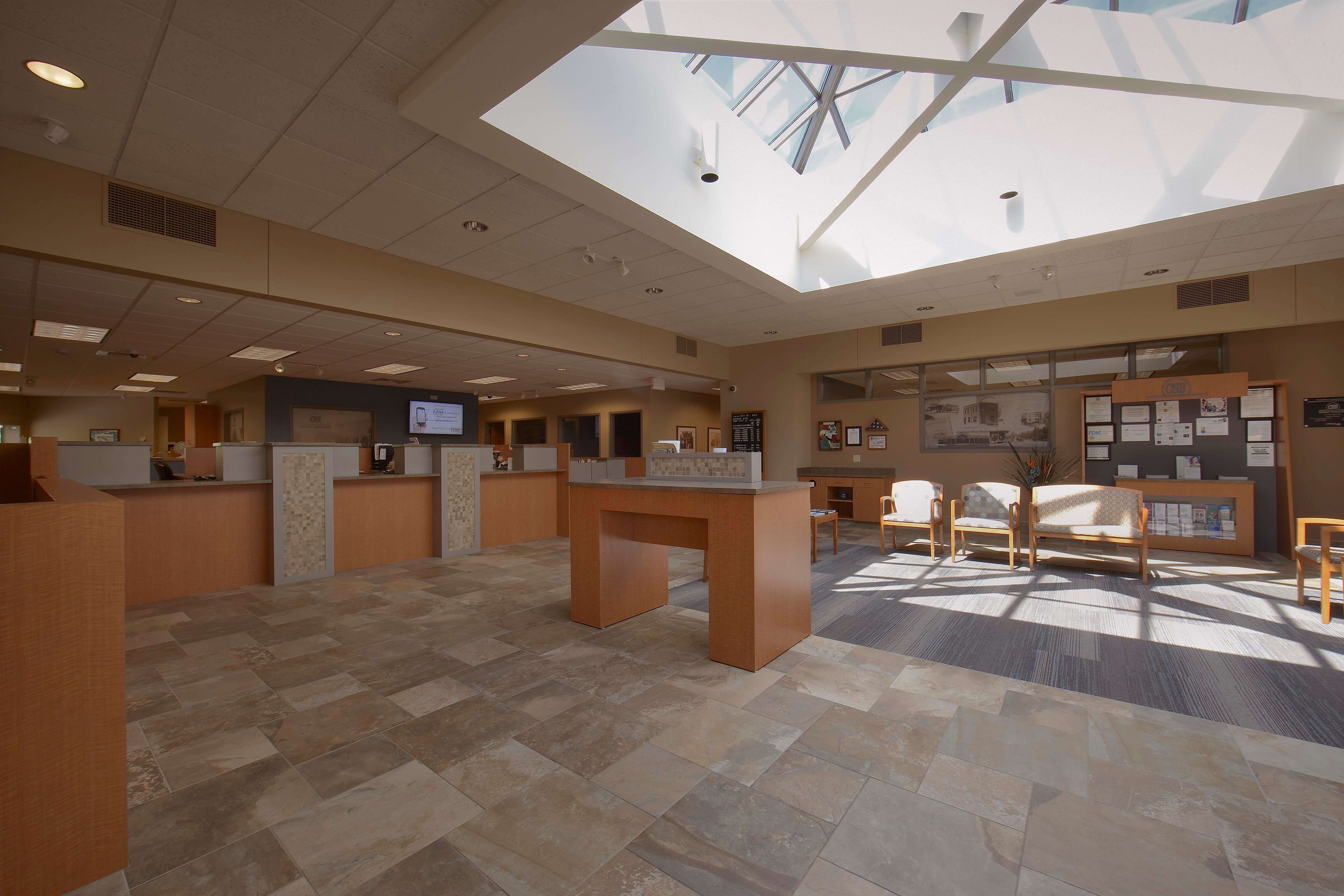 Check desk and teller lines in a bank