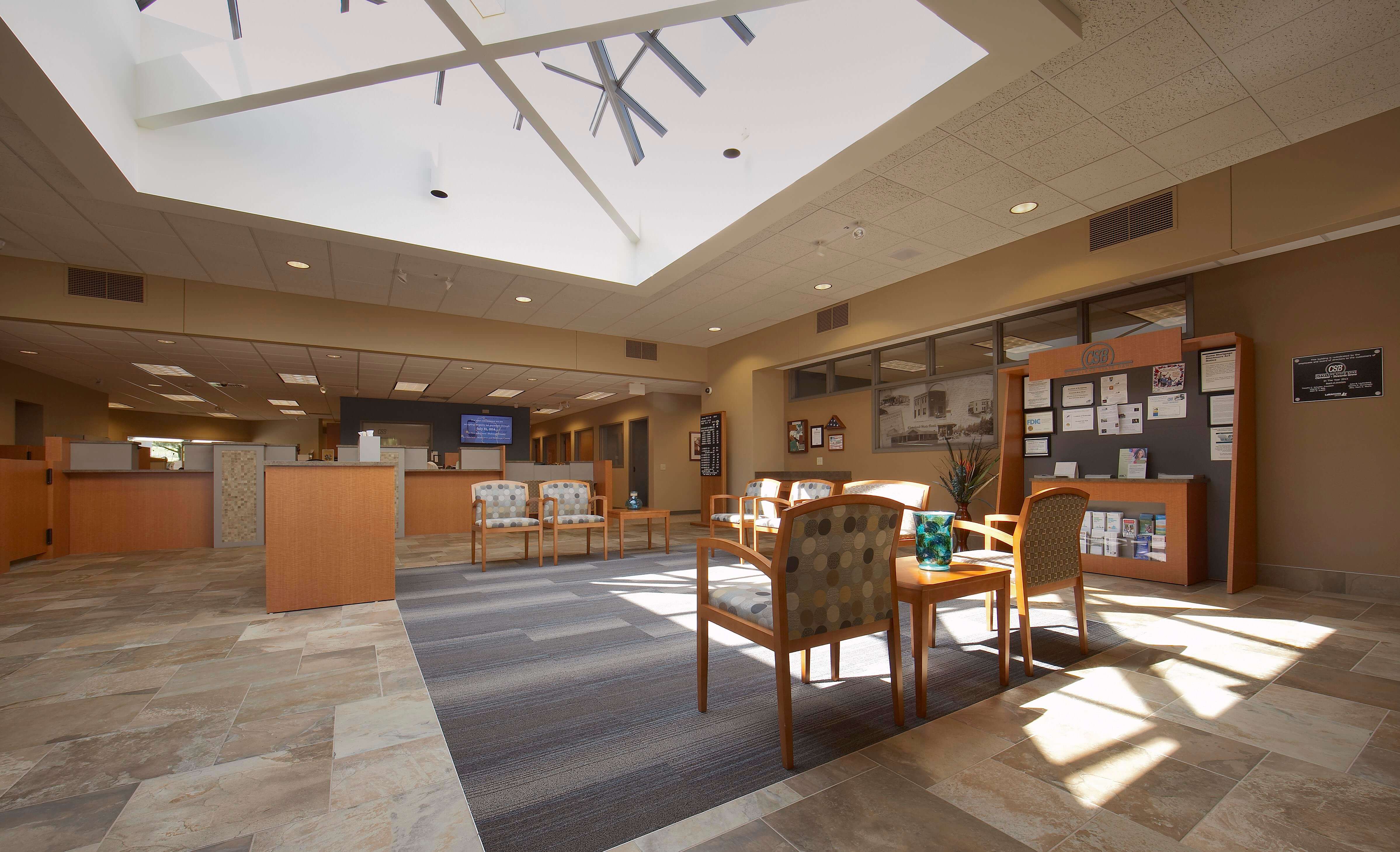 Lobby and customer lounge in a bank