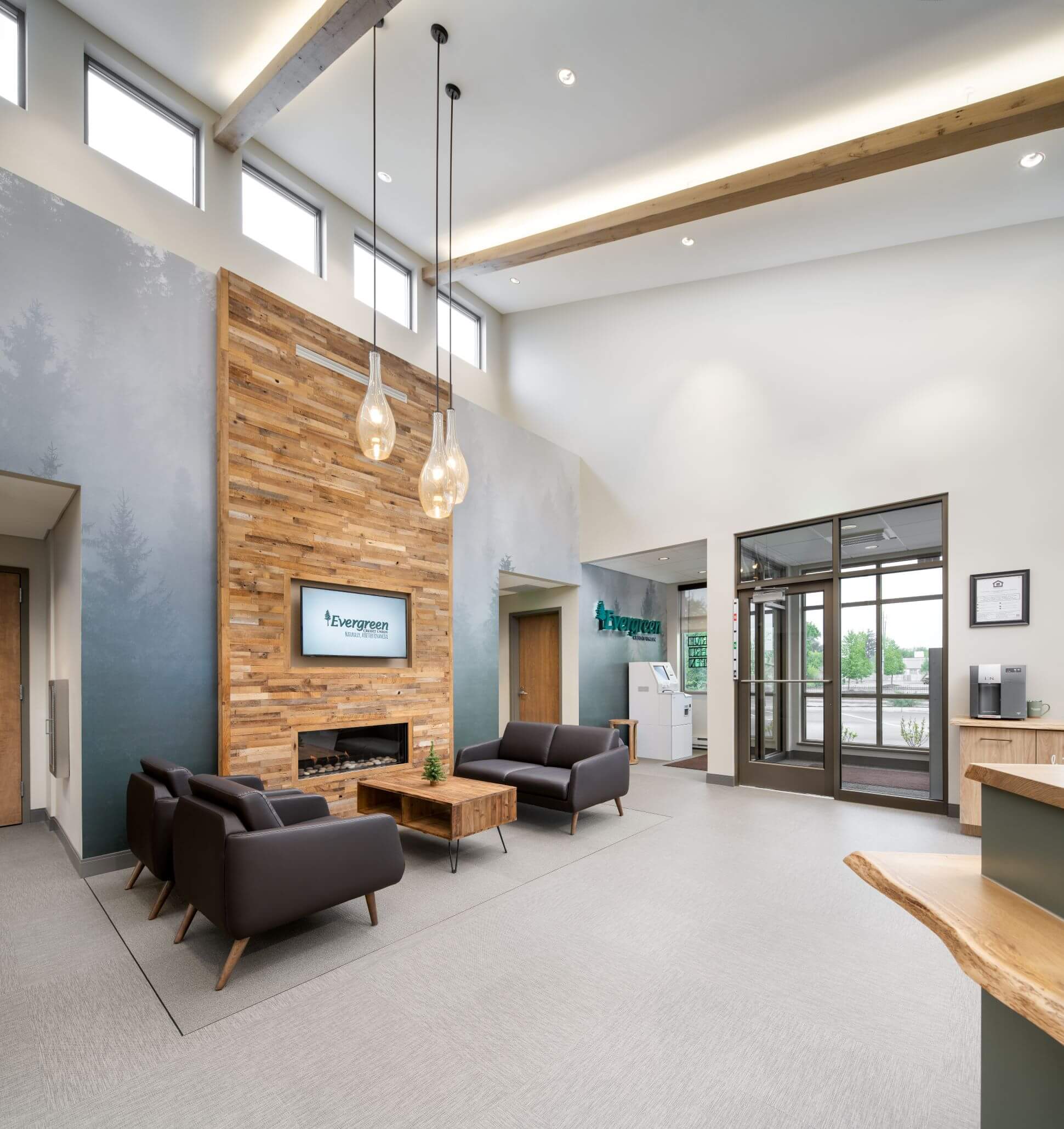 Lounge area in the lobby of a credit union branch